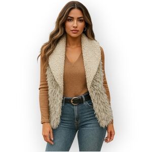 Faux Fur Sherpa Collared Open Front Vest